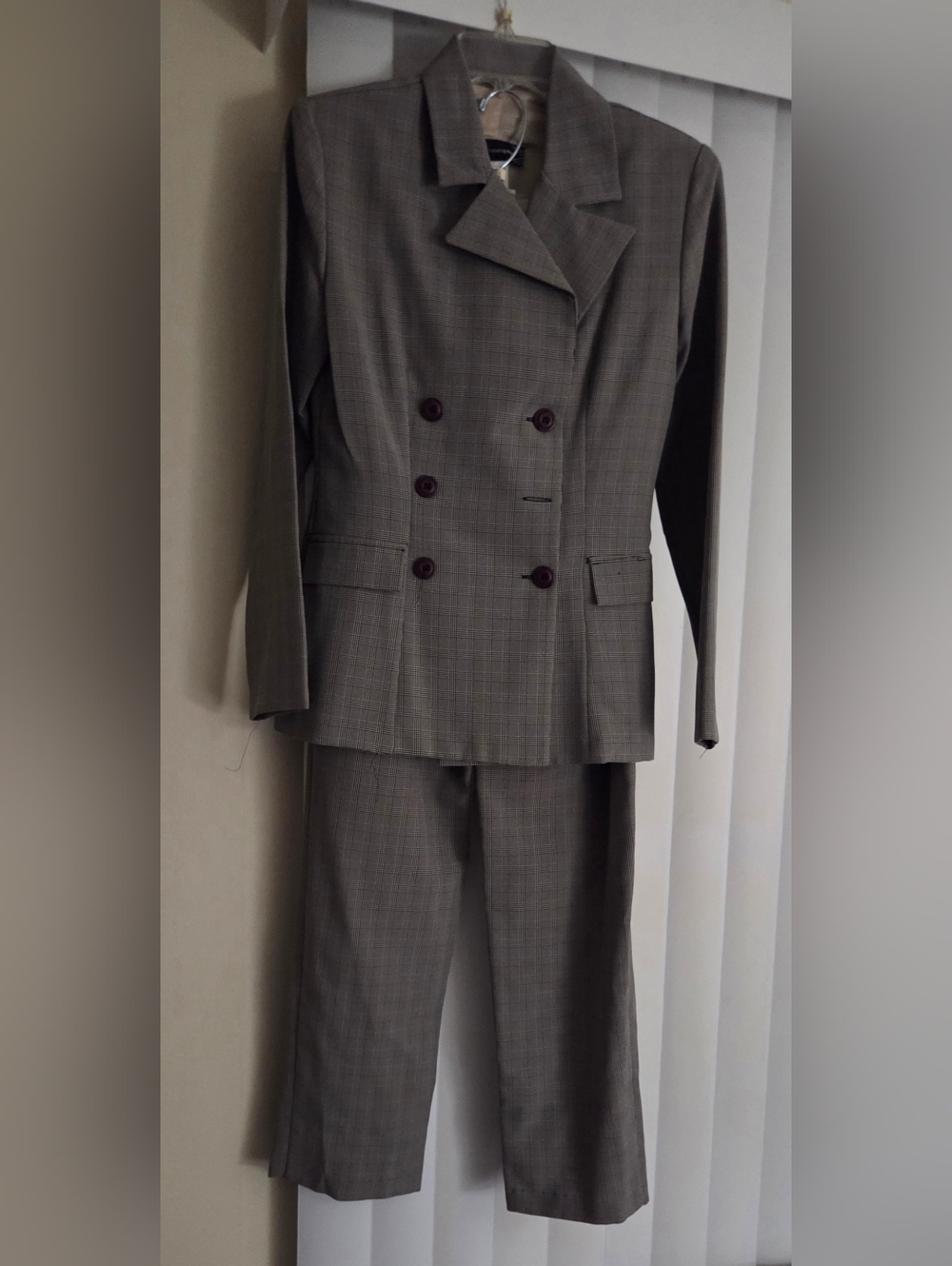 Vintage Jodi Kristopher Double-Breasted Glen Plaid Blazer & Pants - Gray Sz 5